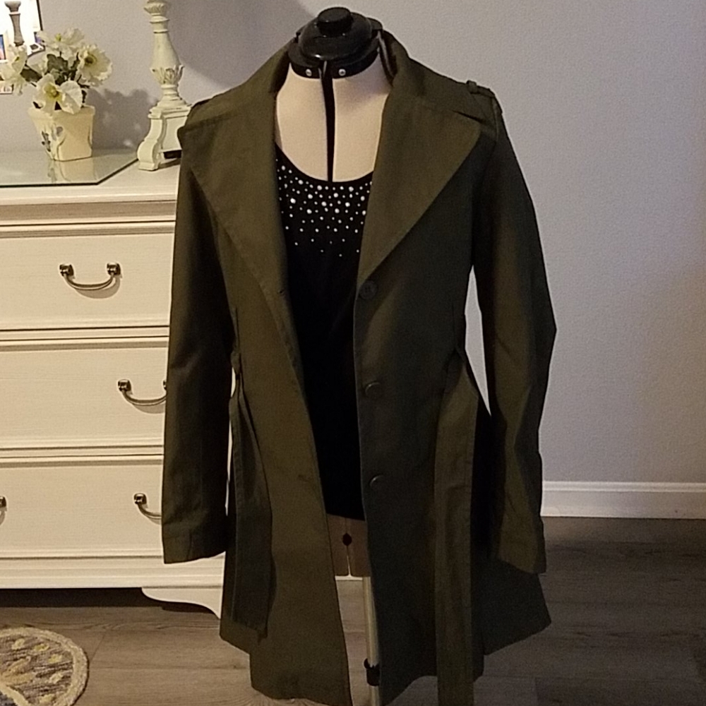 Olive green trench coat
